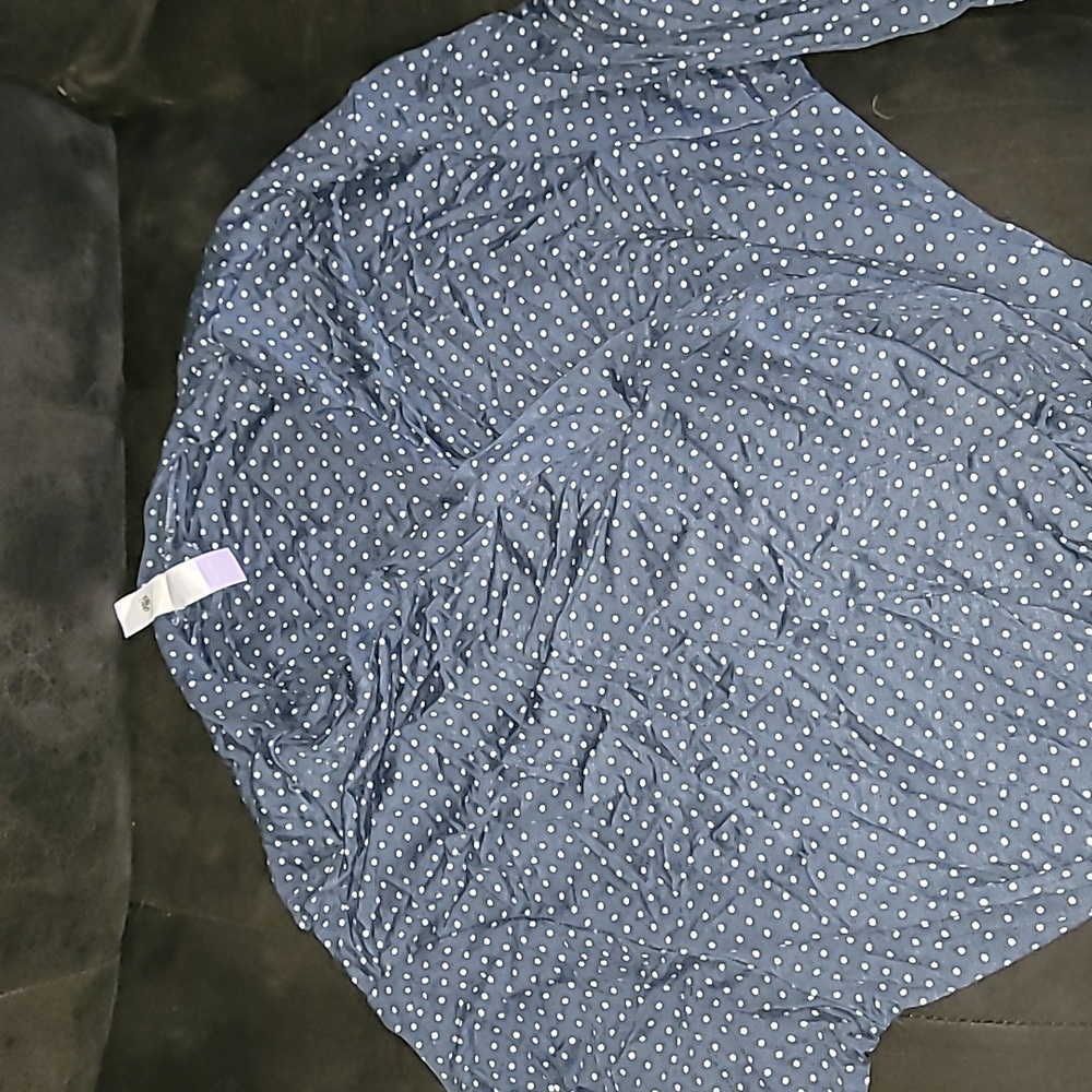 JOYSPUN MATERNITY ROBE POLKA DOT SOFT STRETCH SIZE 2x-3x BLUE WHITE POCKETS BELT